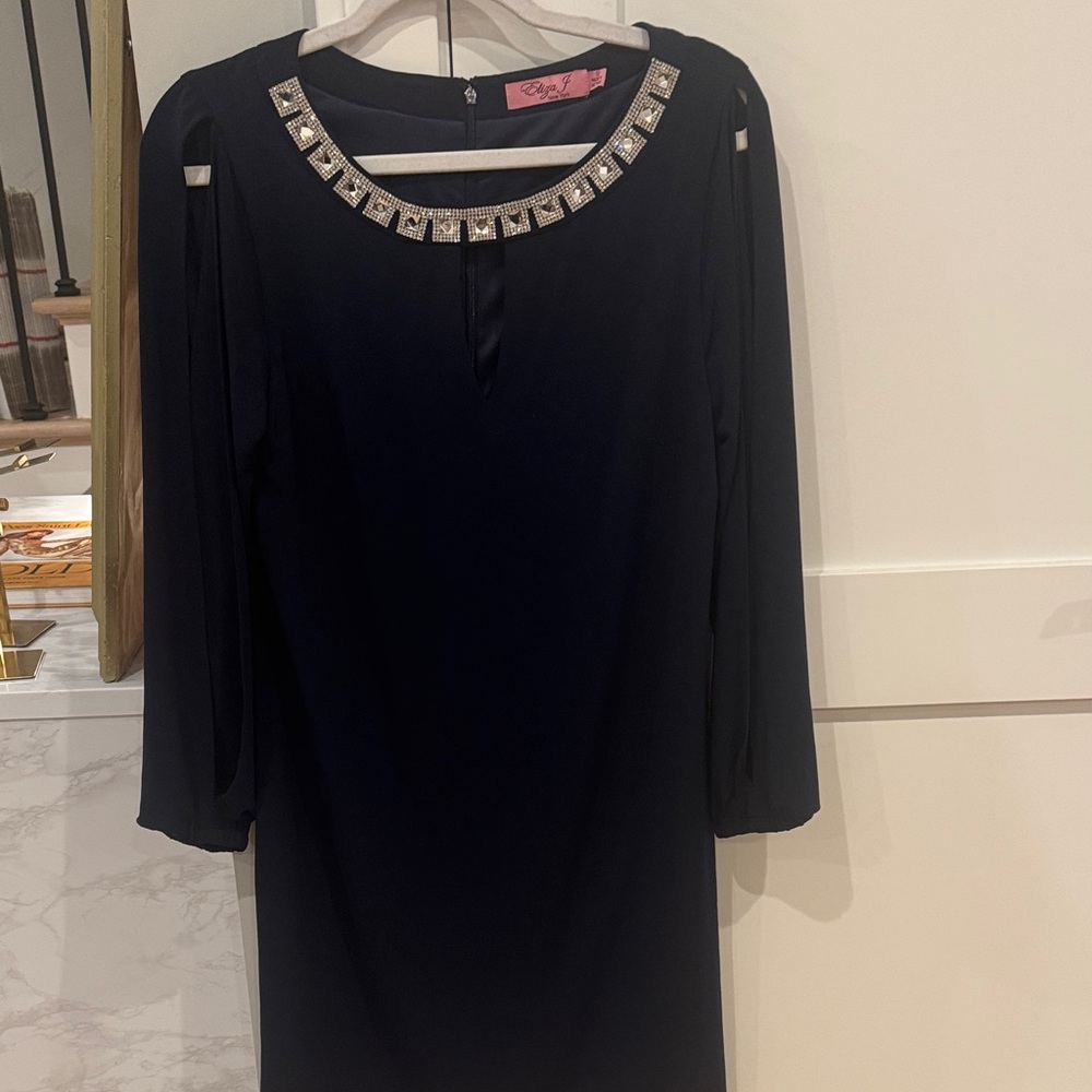 Eliza J Black Long Sleeve Dress with Silver Details